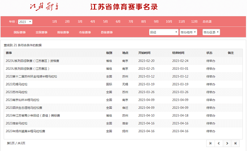 江苏体育赛事名录网站